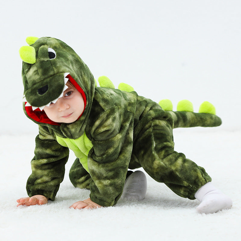 Autumn new single-layer flannel-shaped Romper for babies aged 0-3, dinosaur-shaped one-piece Romper with tail