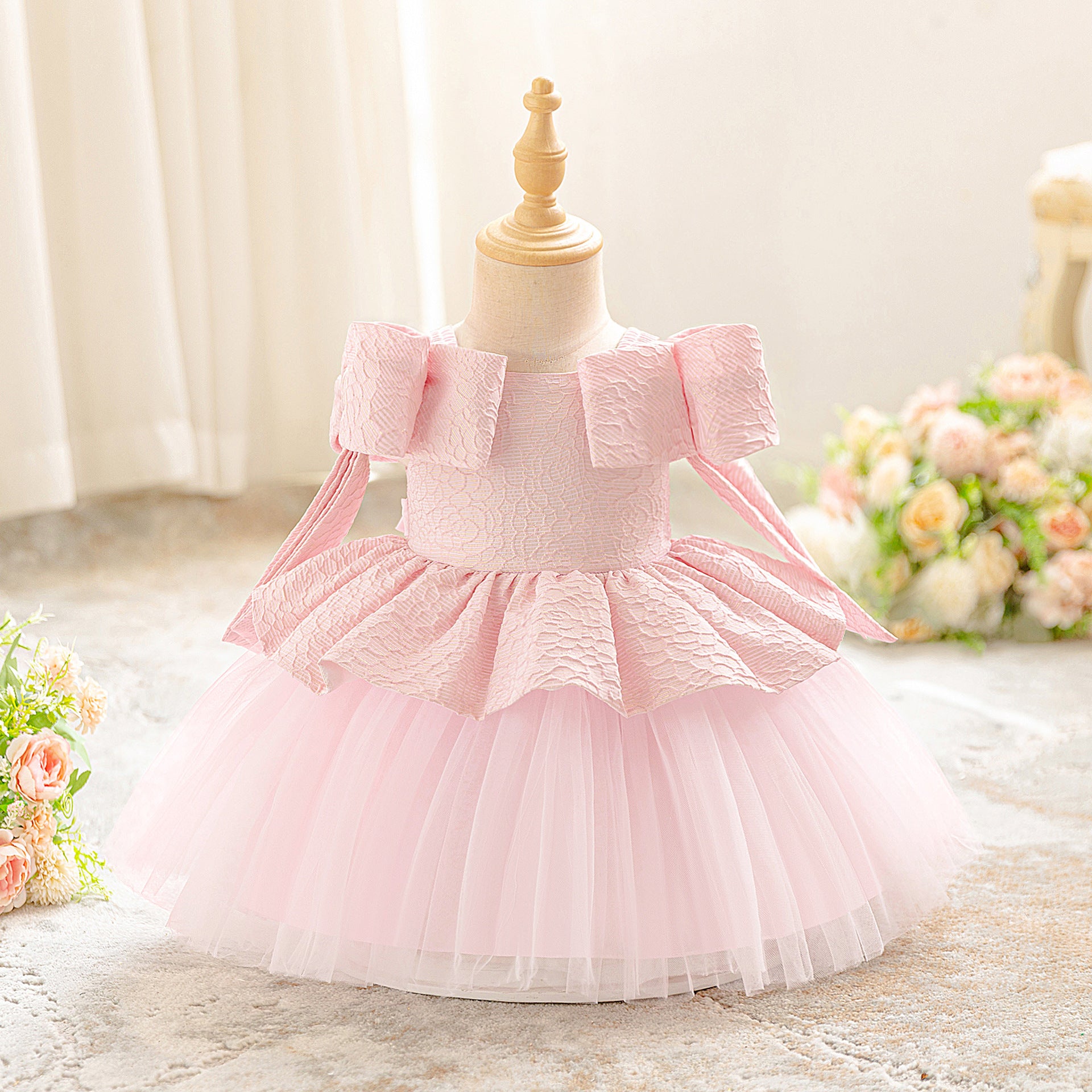 Amazon's new infant dress skirt baby year-old princess dress bubble cloth splicing mesh girls wash dress