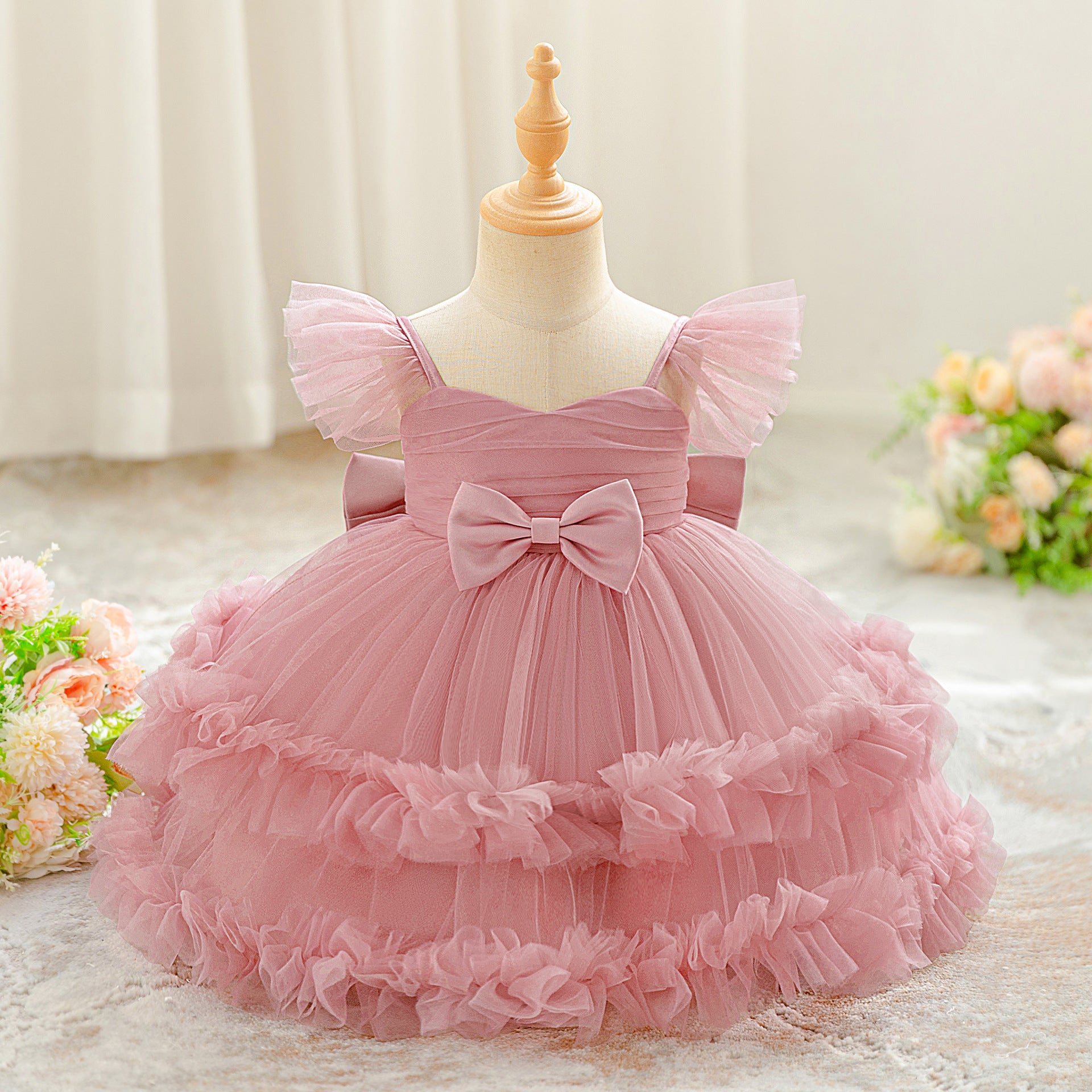 New cross-border children's performance dress, lace princess dress, festive tutu skirt, gauze skirt, one-year-old dress dress, performance dress