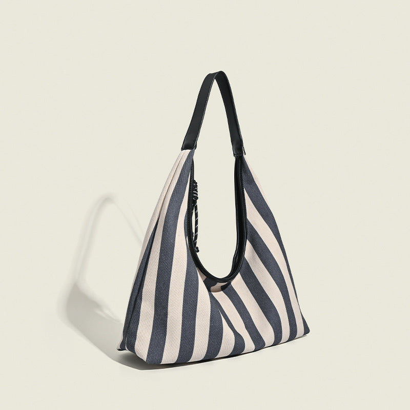 Niche Slack Canvas Striped Bag Stylish Vintage Underarm Bag Student Commuter Large Capacity Tote Bag Shoulder Bag