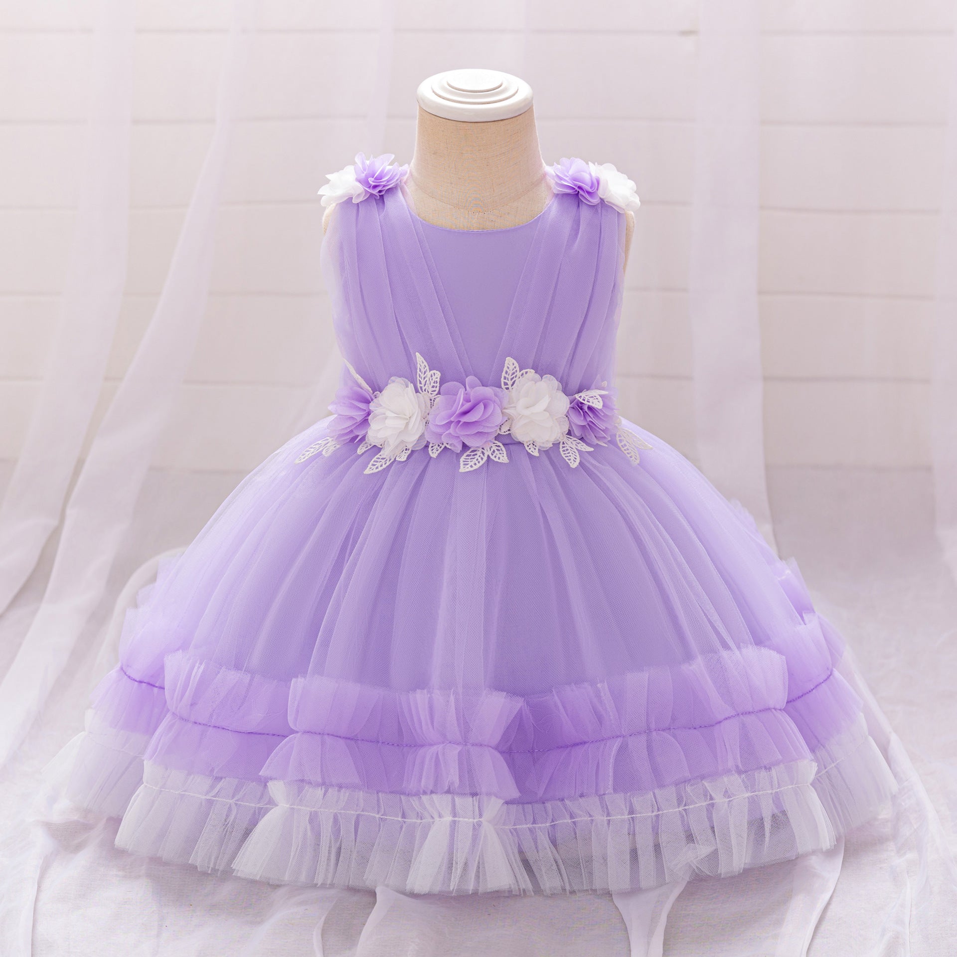 European and American new one-year-old dress skirt children's dress fluffy gauze skirt purple princess dress birthday party dress