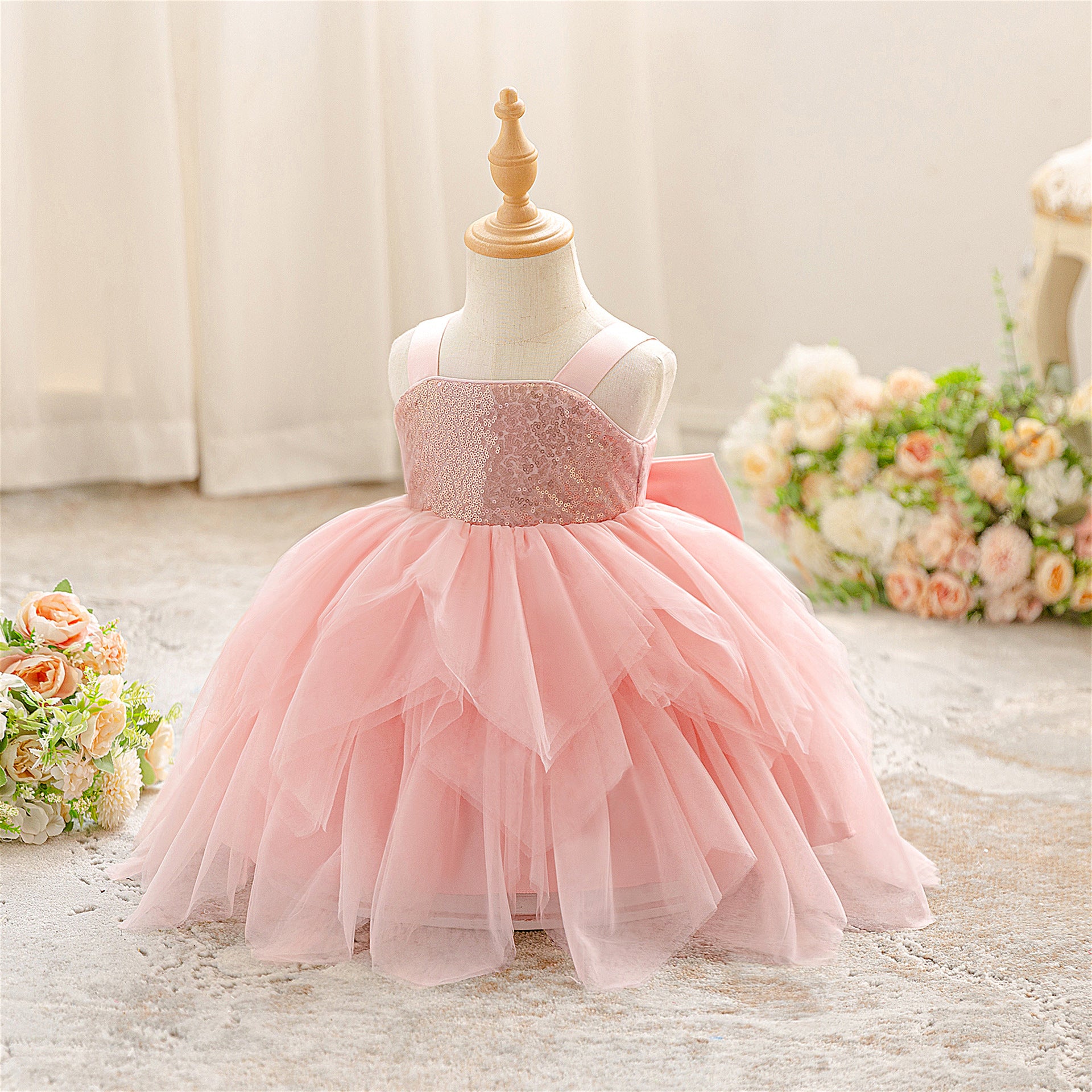 Children's Dress Girls Princess Dress Fluffy Gauze Dress Foreign Style Flower Girl Wedding Dress Host Piano Performance Dress Walking Show