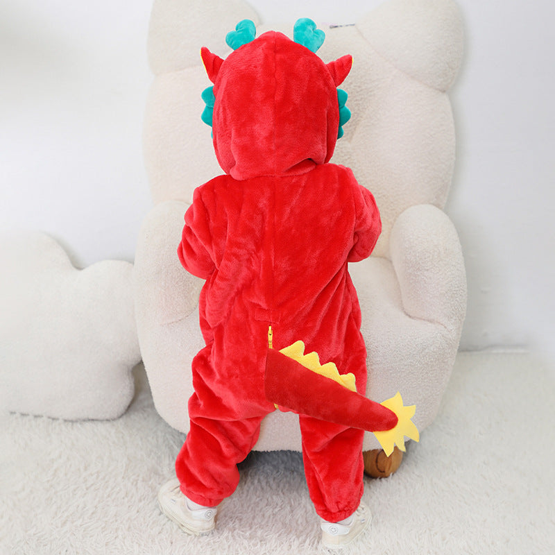 Spring and Autumn New Infants and Toddlers Flannel Single-layer Shaping One-Piece Romper Cartoon Dragon Shaping Long-Sleeve One-Piece