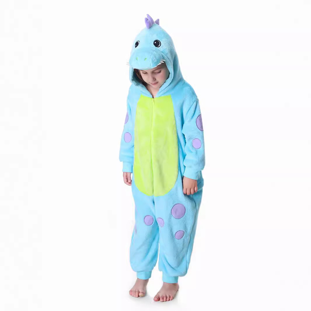 Autumn new children's cartoon styling clothes flannel single-layer polka dot dinosaur spring and autumn styling onesie