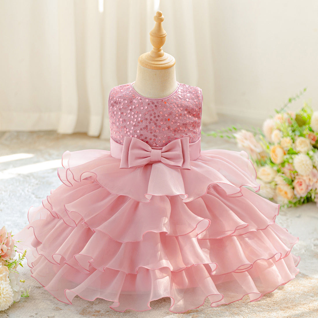New girls dress dress sequined sleeveless princess dress fungus lace cake dress wedding flower girl dress dress