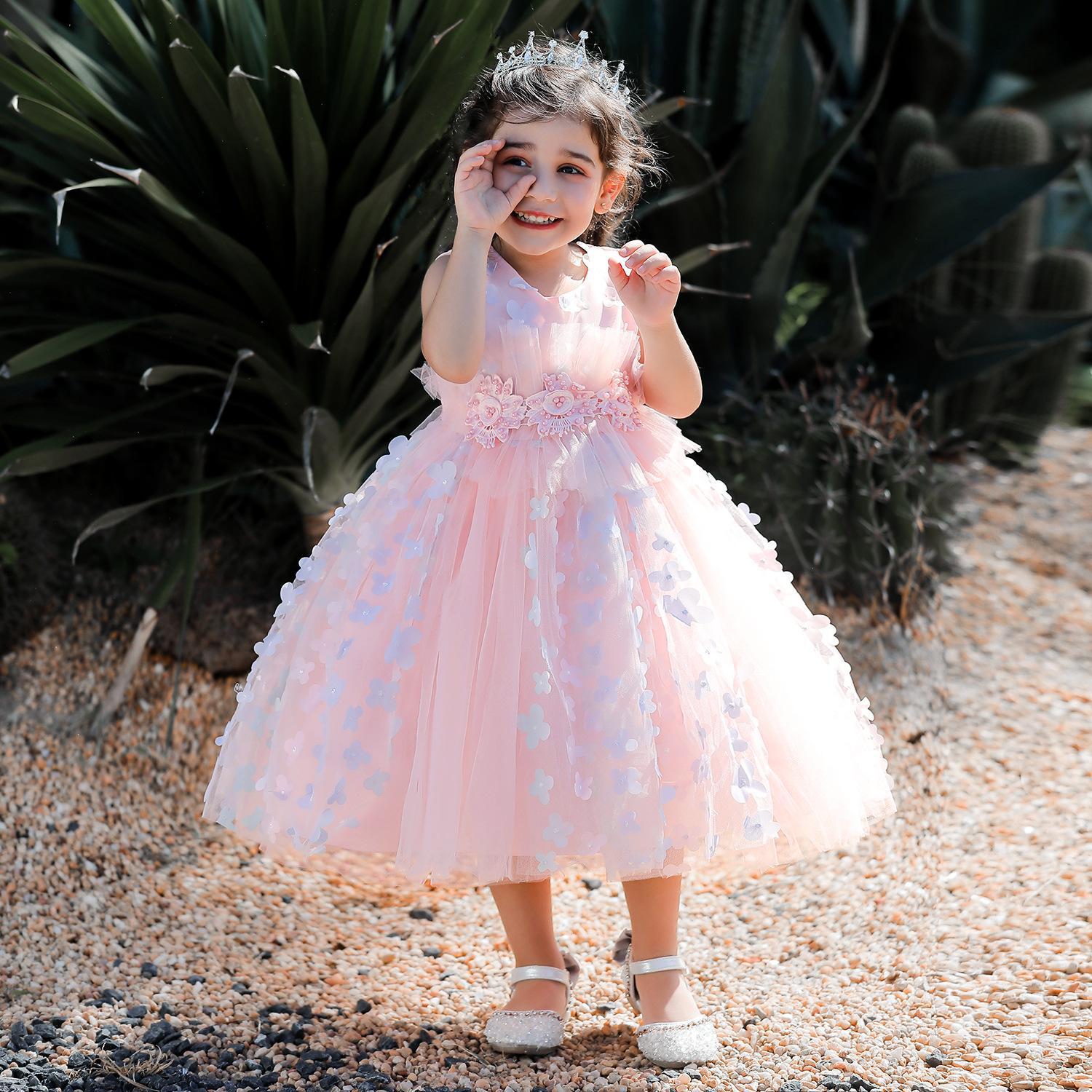 European and American cross-border children's dress three-dimensional flower fluffy dress girl baby flower girl wedding dress baby dress