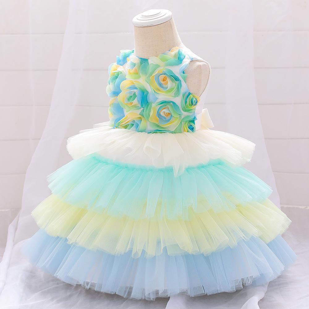 Cross-border European and American baby full moon dress girl flower fluffy princess dress cake skirt baby year old little princess