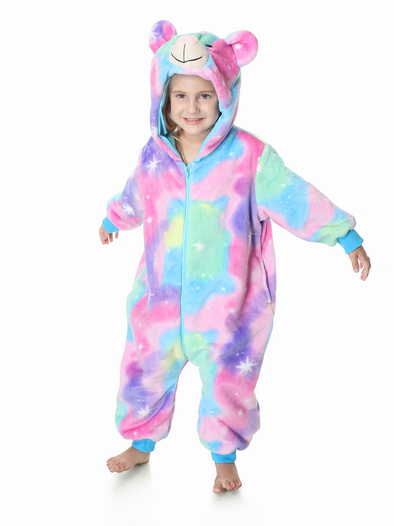 Autumn new children's cartoon styling clothes flannel single-layer cute rainbow bear styling onesie