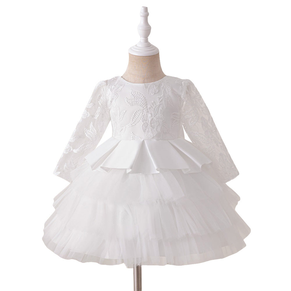 Cross-border new princess dress children's lace dress summer fluffy long dress embroidered cake dress year-round dress