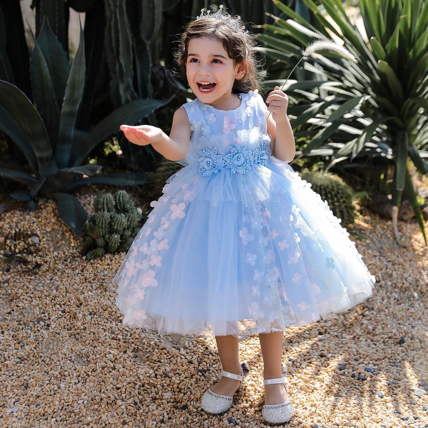 European and American cross-border children's dress three-dimensional flower fluffy dress girl baby flower girl wedding dress baby dress