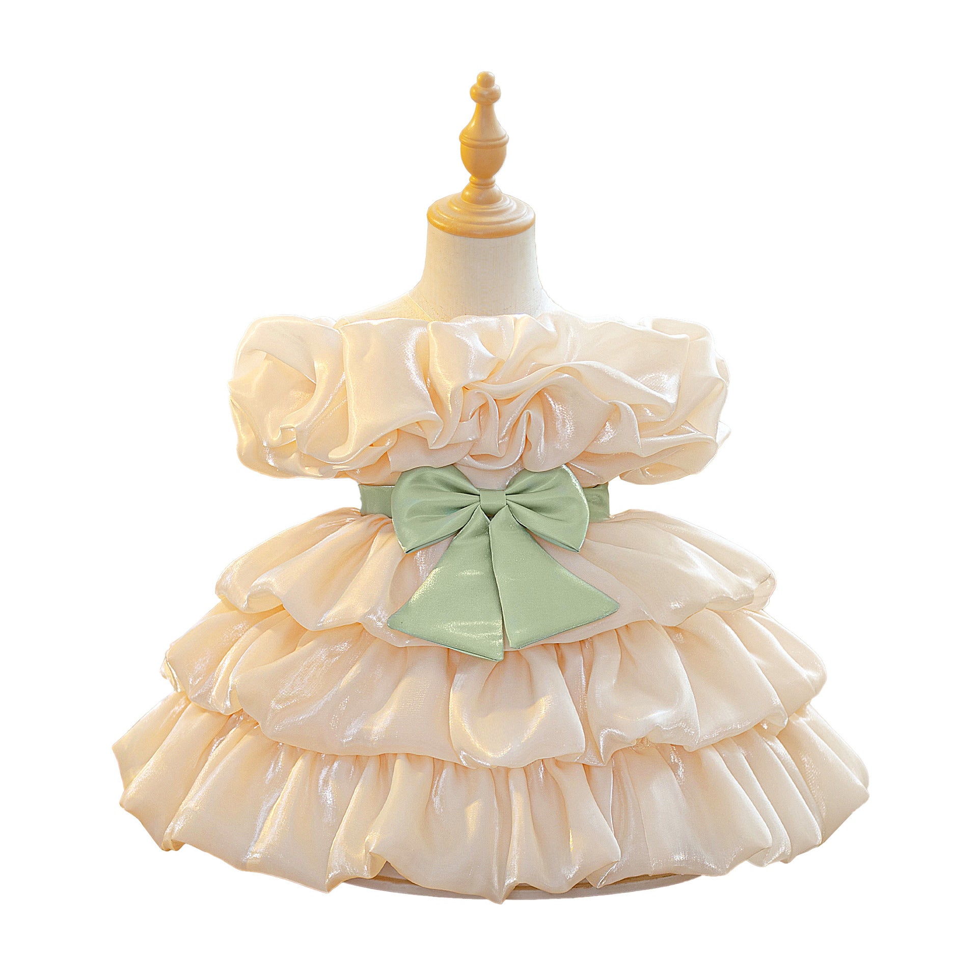 2025 New Children's Dress Flower Girl Birthday Princess Dress Water Gloss Yarn Fluffy Cake Dress Small Host Performance Dress