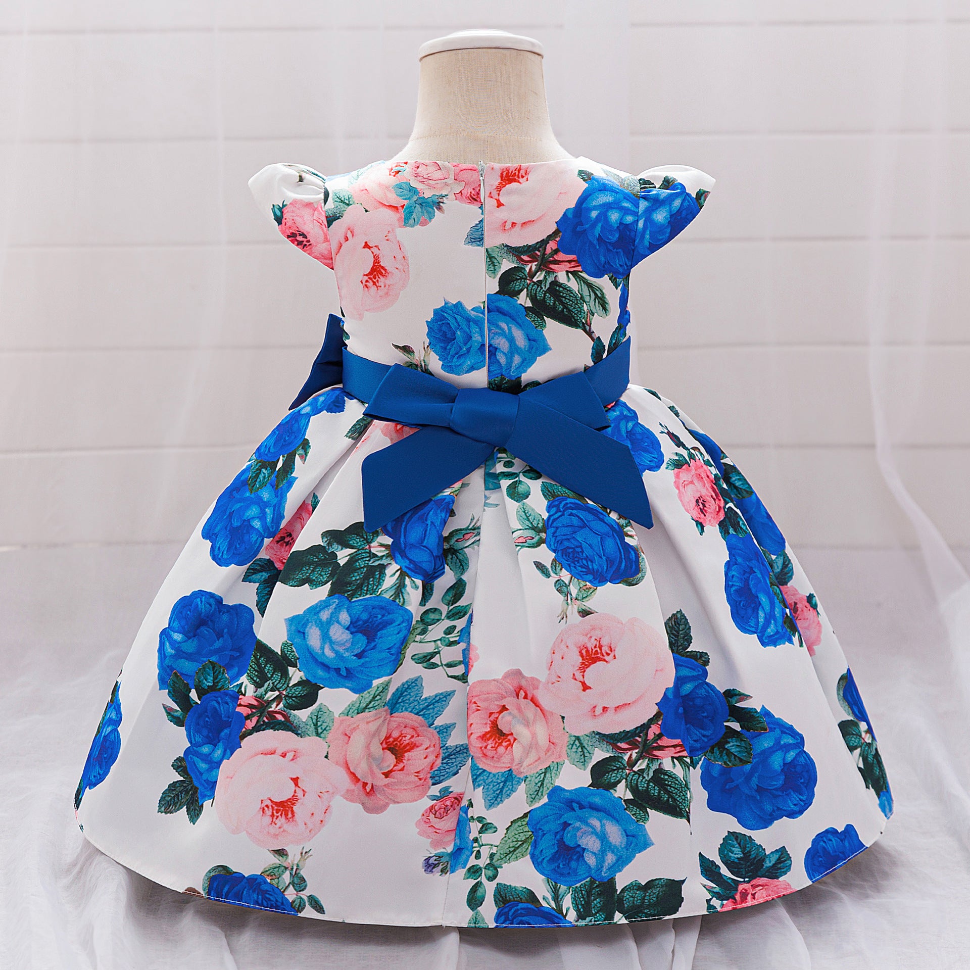 Children's Dress Princess Dress Printed Forged Cloth Bow Girl Baby's First Birthday Banquet Washing Dress Flower Girl Dress