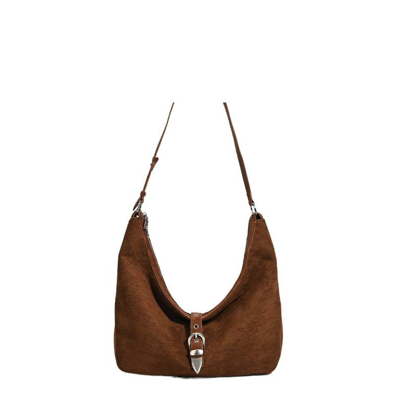 Korean version of lazy style retro suede shoulder bag for women 2025 autumn and winter new large-capacity versatile commuter underarm bag for women