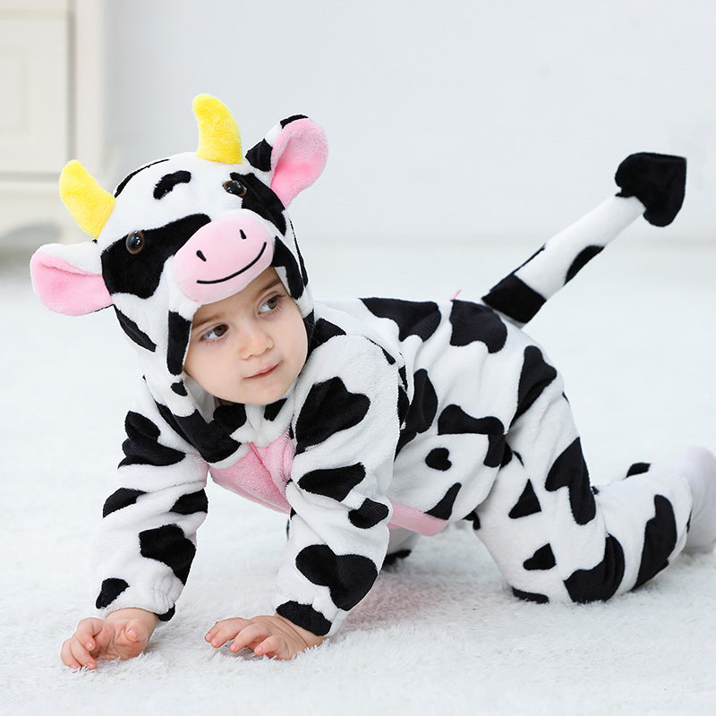Qile Rabbit autumn new infant baby animal shape flannel single-layer cow shape one-piece Romper