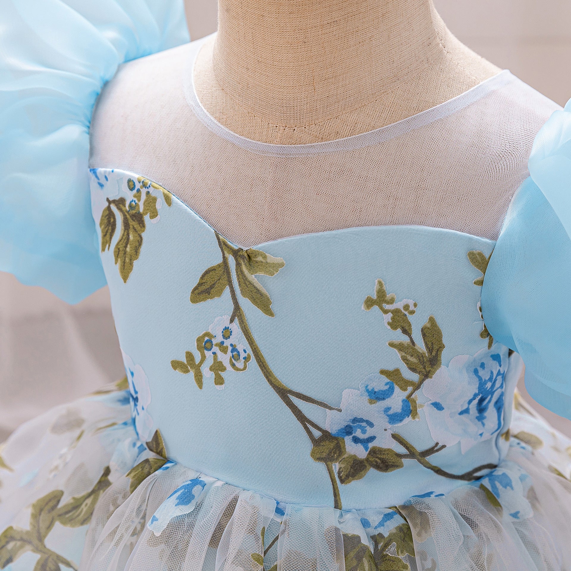 Cross-border new girls' princess dress mesh girls' dress birthday one-year-old dress flower girl gift skirt printing with hair accessories