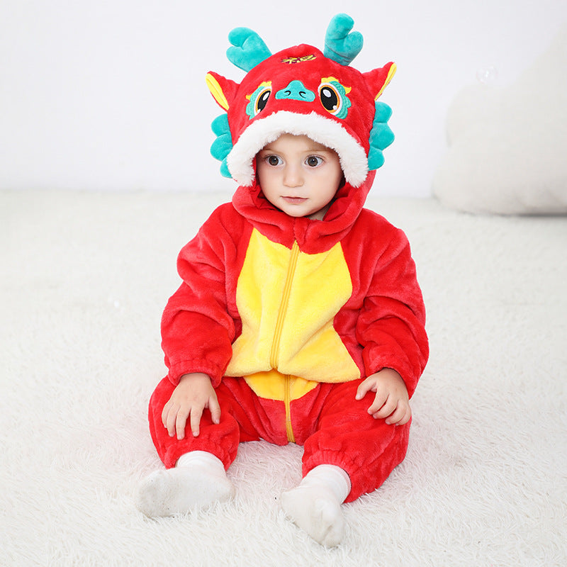 Spring and Autumn New Infants and Toddlers Flannel Single-layer Shaping One-Piece Romper Cartoon Dragon Shaping Long-Sleeve One-Piece