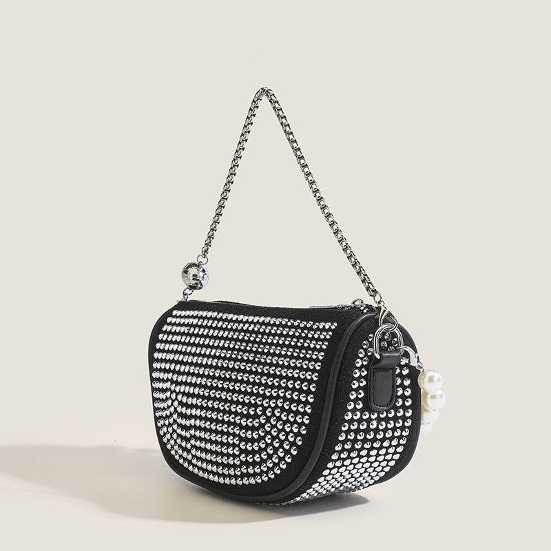 Rhinestone Moon Shell Chain Bag – Chic & Shiny