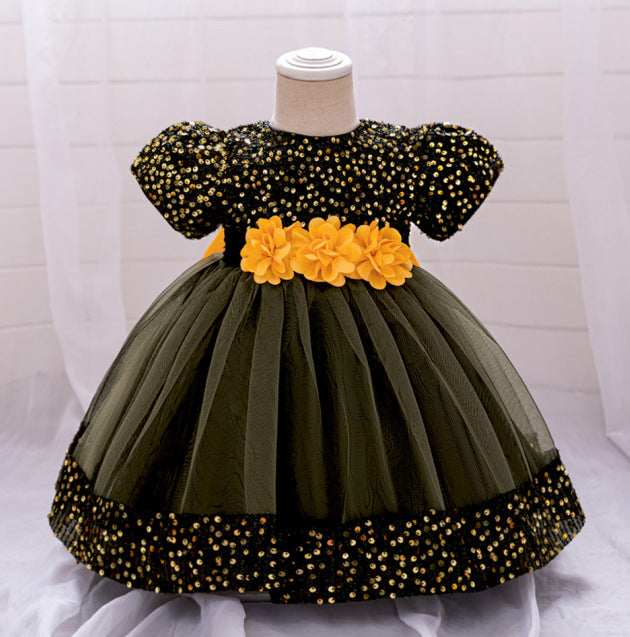 European and American Amazon Children's Dress Princess Dress Short Sleeve Sequin Troupe Dress Little Girl Flower Girl Wedding Dress