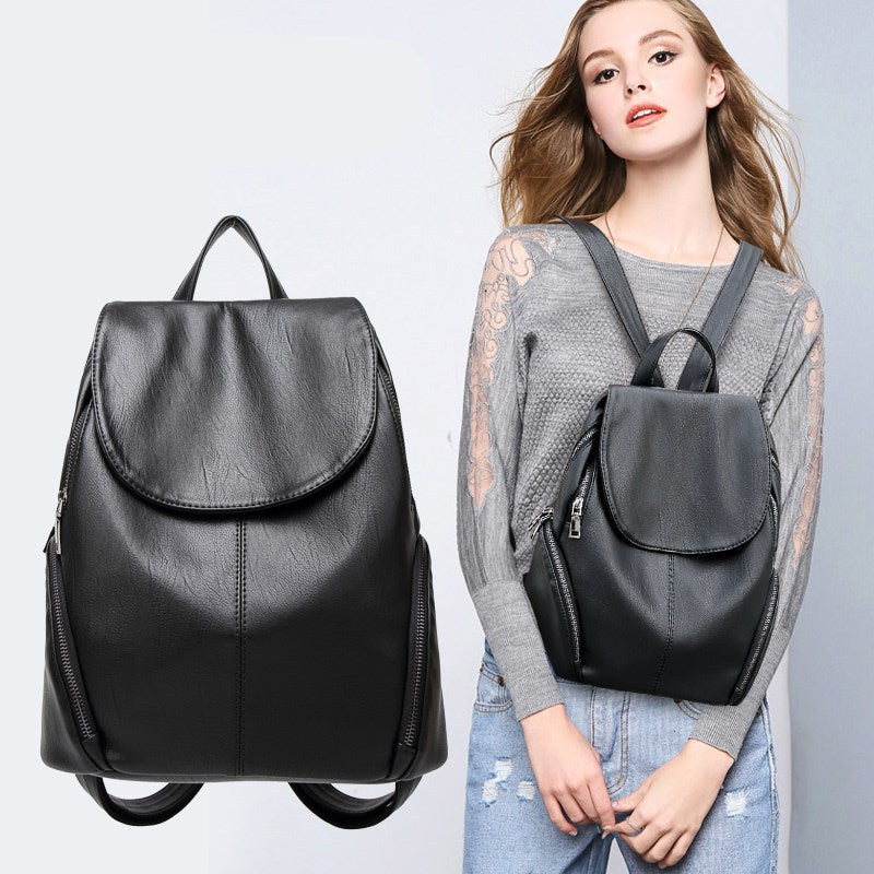 2025 new backpack women's bag Korean version is easy to fit, casual soft leather travel backpack, Korean version of college style school bag