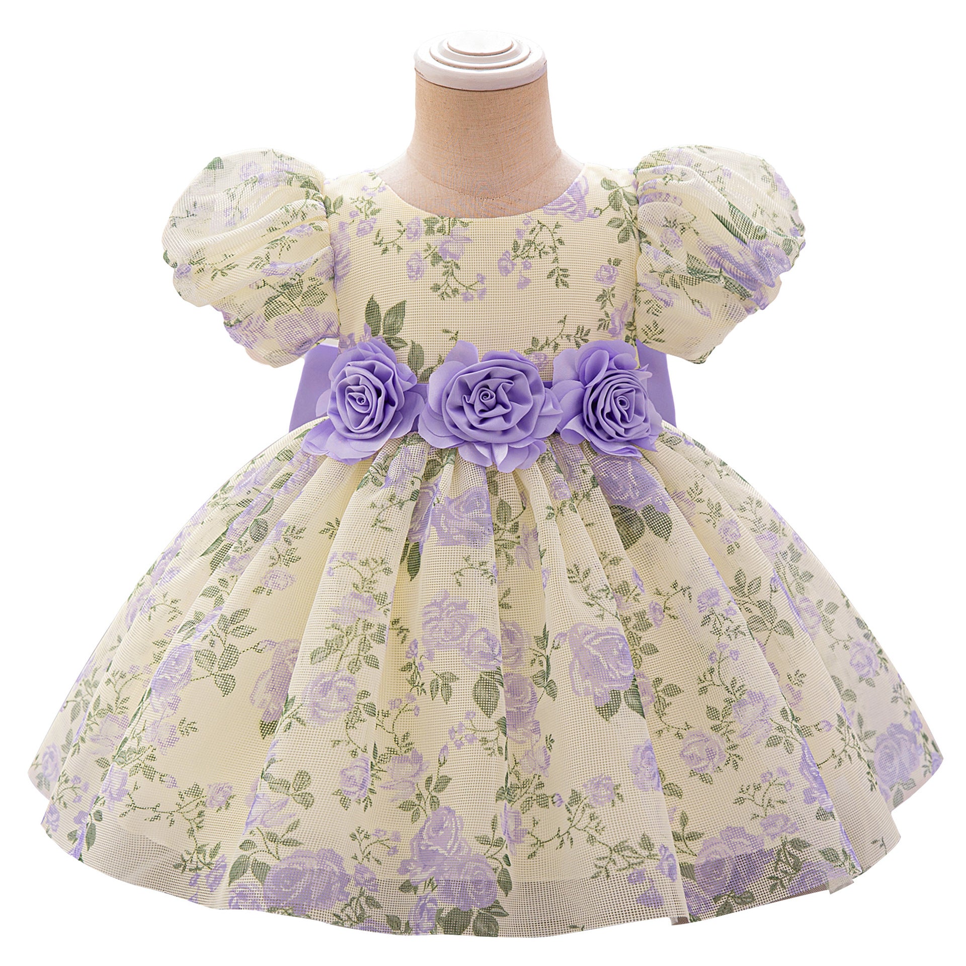 2025 cross-border new children's princess skirt floral skirt girls' dress one-year-old dress mesh three-dimensional applique dress
