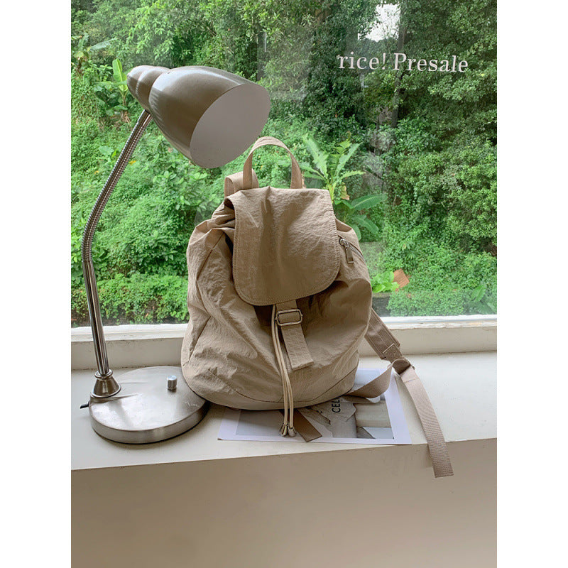 Korean casual literary backpack girls new lightweight travel backpack drawstring bundle nylon college student schoolbag