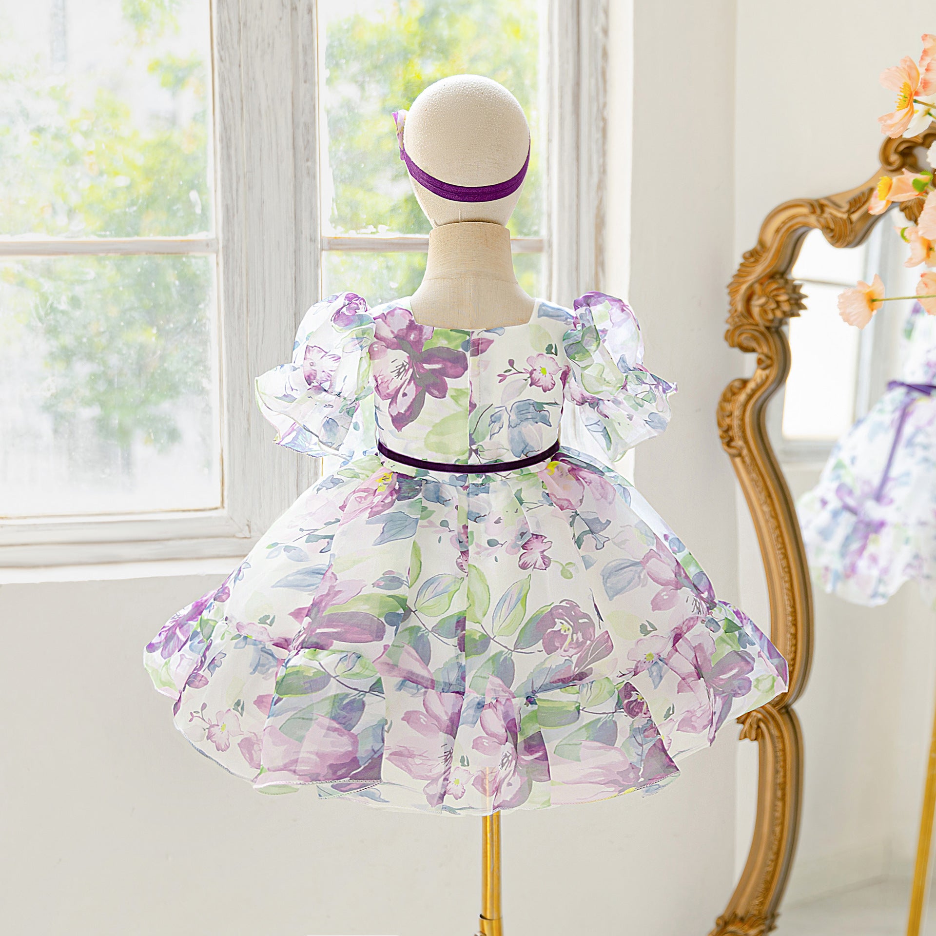 Amazon organza printed children's dress catwalk flower girl dress little girl princess dress girls dress high-end