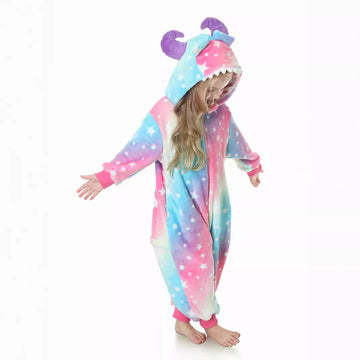 Autumn new children's cartoon styling clothes flannel single-layer cute rainbow monster styling onesie