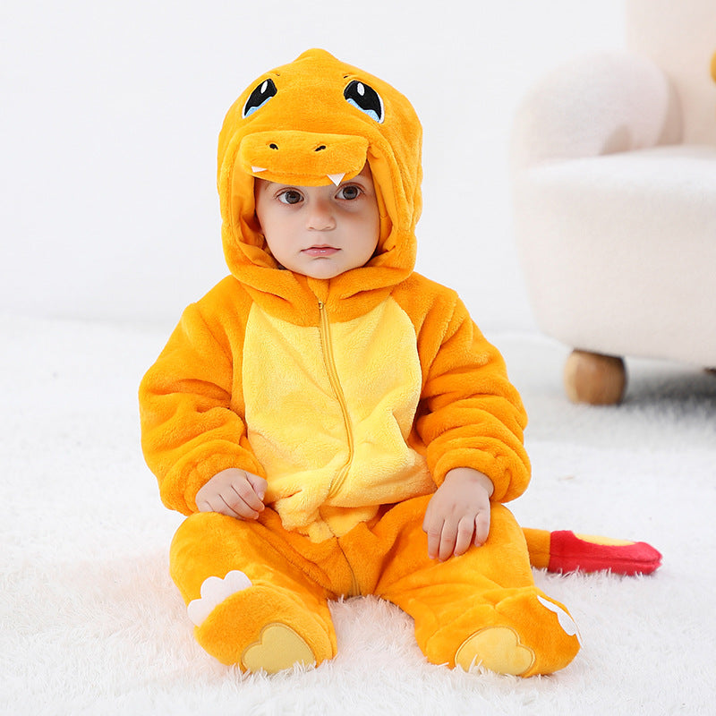 Autumn new 0-3 year old baby flannel single-layer styling clothes small dinosaur three-dimensional tail one-piece Romper
