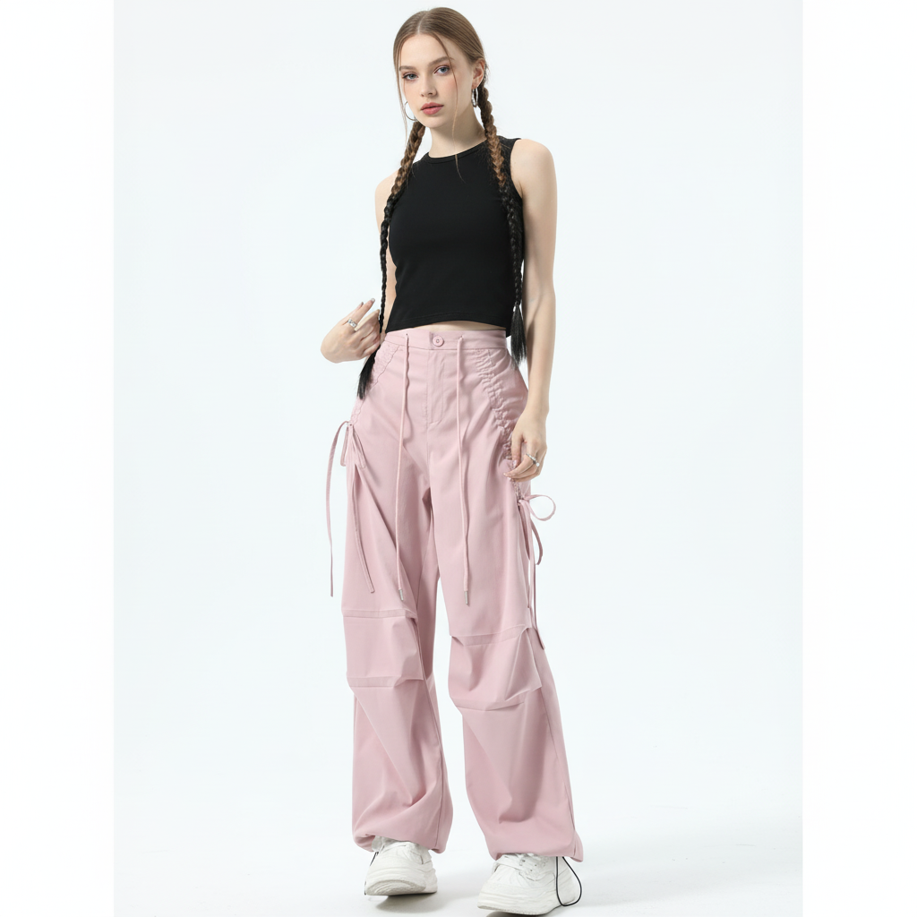 High-Waisted Wide-Leg Sweatpants with Lace-Up Drawstring