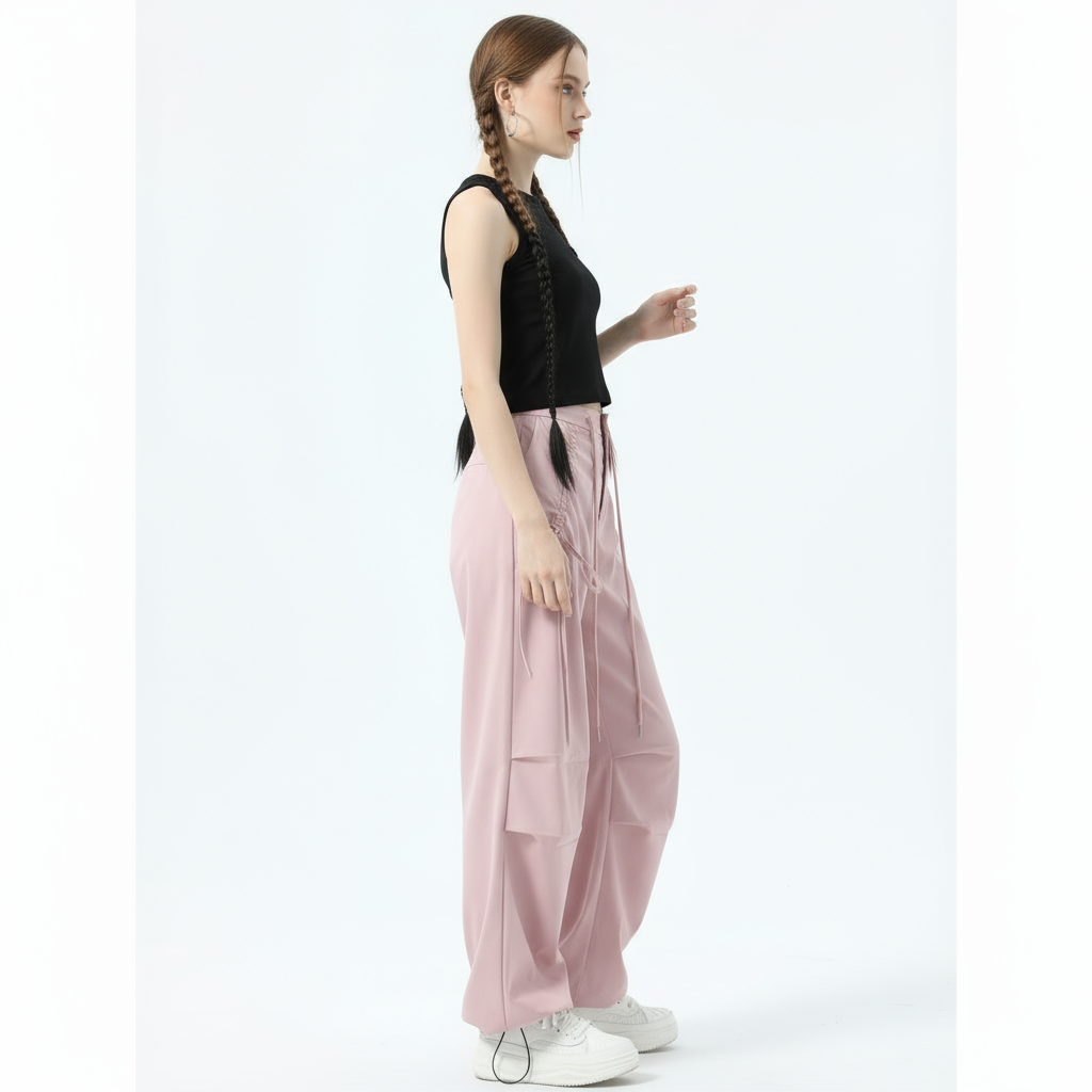 High-Waisted Wide-Leg Sweatpants with Lace-Up Drawstring