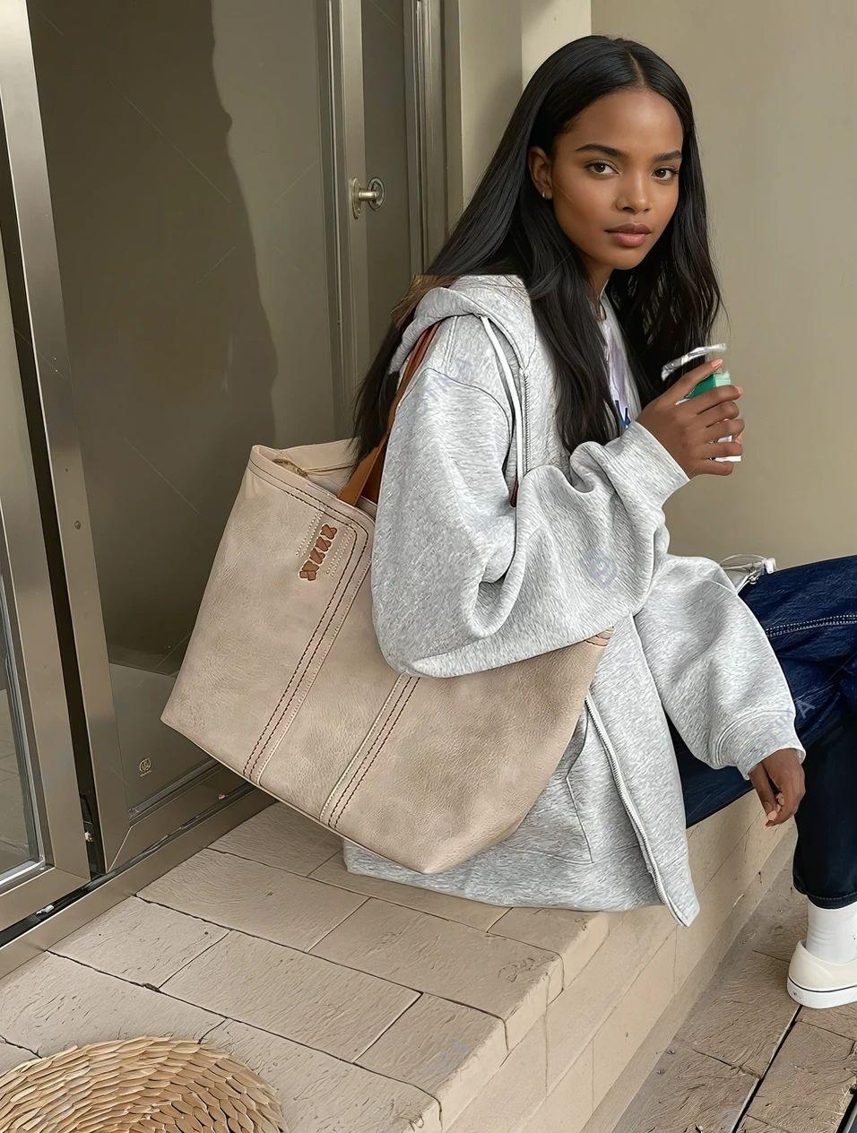 2025 Spring Vintage Faux Leather Tote Bag